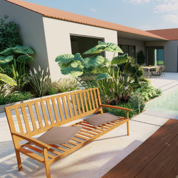 Salon de jardin entre spa et cuisine d'été