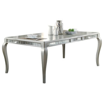 Benzara BM185644 Mirror Wooden Dining Table With Cabriole Legs, Champagne Silver
