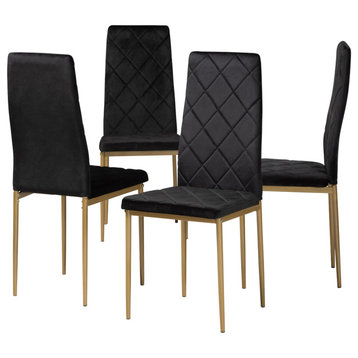 Brock Glamour 4-Piece Dining Chairs, Gold, Black