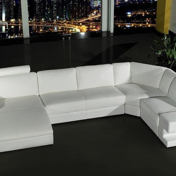 White Bonded Leather Sectional Set with Adjustable Headrests