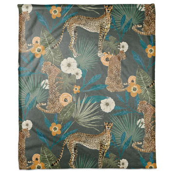 Tropical Cheetah Green 50x60 Coral Fleece Blanket