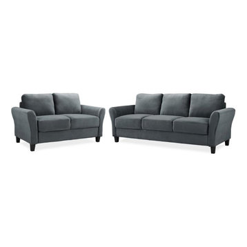 LifeStyle Solutions Transitional 2 Piece Sofa and Loveseat Set in Dark Gray