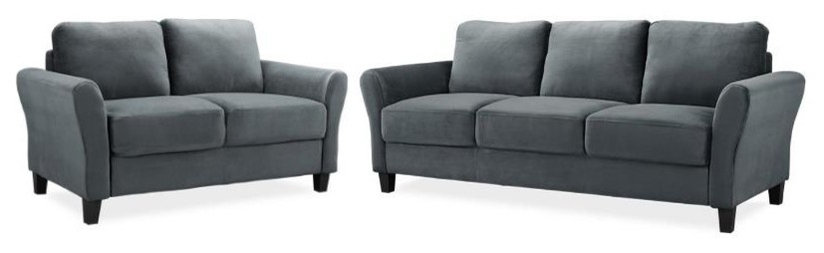 LifeStyle Solutions Transitional 2 Piece Sofa and Loveseat Set in Dark ...