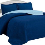 Home Sweet Home Dreams Inc - Reversible Bedspread Quilt Set, Victoria Design, King, Navy/Blue - Refresh your room with the plush comfort of this quilt set that offers a reversible back face with different colors. Made of super soft double brushed microfiber. Soft and warm, microfiber retains body heat, making it ideal for cold nights.