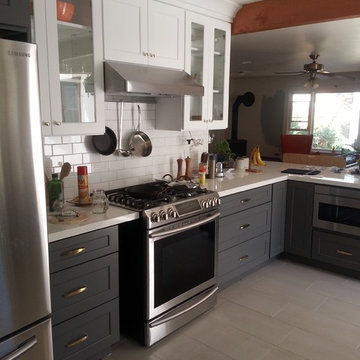 Grey shaker base with White shaker wall cabinets