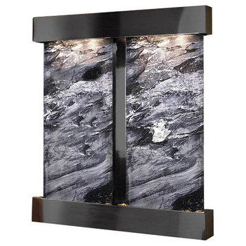 Cottonwood Falls Wall Fountain, Blackened Copper, Black Spider Marble, Square Fr