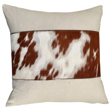 Tremont Linen and Cowhide Pillow Brown And White, 22"x22"
