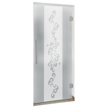 Swing Glass Door, Floral Design, Full-Private, 28"x80" Inches, 5/16" (8mm)