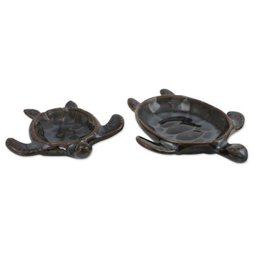 Novica Indigo Thai Turtles Ceramic Bowls, 2-Piece Set