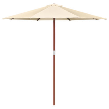Yescom 9 Ft Wooden Patio Umbrella 8 Ribs Table Parasol Rope Pulley Outdoor