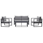 CorLiving Distribution LLC - CorLiving Delia 4-Piece Patio Sofa Outdoor Conversation Set, Grey - Turn your outdoor living space into a cozy gathering spot for your friends and family with the Delia 4-Piece Outdoor Patio Set. With its unbeatable combination of value and style, you'll be proud to host any outdoor gathering with this beautiful conversation patio furniture set. Enjoy ample seating for four with the set's two patio chairs, one outdoor sofa loveseat, and an outdoor coffee table. The weather and UV-resistant polyester fabric ensure your cushions stay comfortable and durable during outdoor use, while the foam-filled cushions provide hours of relaxation. The frame is made of heavy-duty galvanized steel, providing stability and strength while still being lightweight and easy to move. Choose from cushion options in either grey or turquoise blue to match your outdoor d�cor, complementing the dark grey frame. With the Delia 4-Piece Patio Set, you'll have everything you need to create a comfortable gathering spot for your backyard, patio, or garden. This affordable and versatile patio set offers quality time with your loved ones in comfort and style.