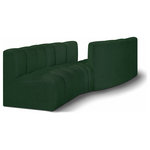 Meridian Furniture - Arc Boucle Fabric Upholstered 4-Pc. Facing Modular Sectional, Green - Give your living room or den the perfect blend of style and versatility with this Arc boucle fabric curved modular Sectional. Part of the Arc modular furniture collection, this Sectional comes upholstered in rich green boucle fabric and features deep channel tufting that adds a touch of luxury while enhancing comfort and support. A seamless combination of form and function, this chair can be used with other Arc pieces to create a myriad of configurations in your well-curated room.