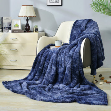 Ultra Soft Faux Fur Throw Blanket, Navyblue, 88" X 90"