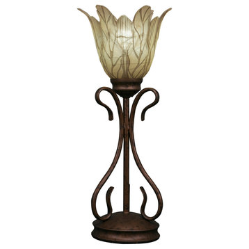 Swan Mini Table Lamp In Bronze, 7" Vanilla Leaf Glass