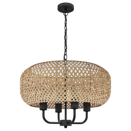 Farmhouse 4-Light Hand-Woven Natural Bamboo Pendant Light