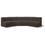 Meridian Furniture - Arc Boucle Fabric Upholstered 5-Pc. U-Shaped Modular Sectional, Brown - Give your living room or den the perfect blend of style and versatility with this Arc boucle fabric curved modular Sectional. Part of the Arc modular furniture collection, this Sectional comes upholstered in rich brown boucle fabric and features deep channel tufting that adds a touch of luxury while enhancing comfort and support. A seamless combination of form and function, this chair can be used with other Arc pieces to create a myriad of configurations in your well-curated room.