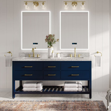 Arcadia Bath Vanity, Heritage Blue, 72", Gold Hardware, Double Sink, Freestanding