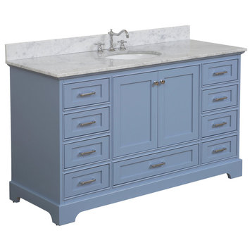 Harper 60" Bathroom Vanity, Powder Blue, Carrara Marble, Single