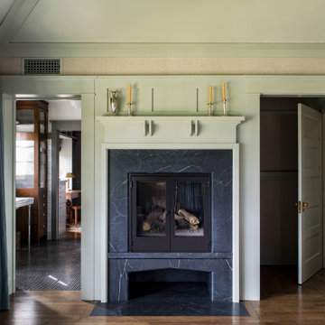 Fireplace within Master Suite of a historic Craftsman residence in Santa Monica,