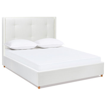 Miramar Cushion-Back Headboard Platform Bed Frame, Antique White Polyester, Queen