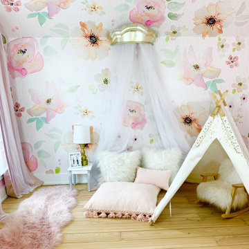 Nursery Playroom Pink Watercolor Floral Accent Wall
