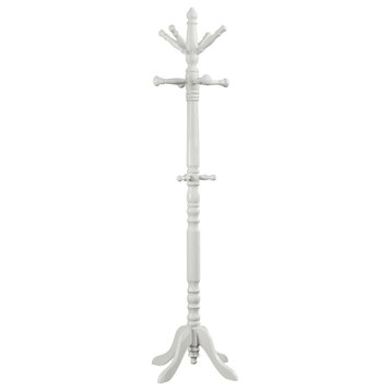 HomeRoots White Solid Wood Coat Rack With Triple Tiered Coat Stand