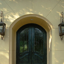 Langston Arch Top Wrought Iron Double Door - Front Doors