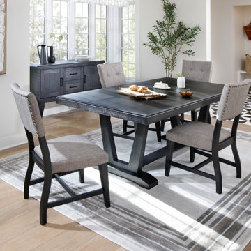 Black Wood Dining Set with Upholstered Chairs and Trestle Base