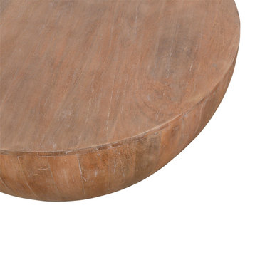 Benzara UPT-32182 Drum Shape Wooden Coffee Table Plank Base, Distressed Brown