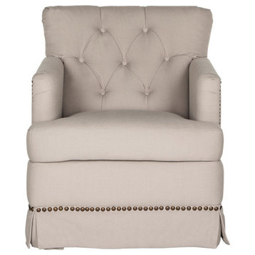 Lyric Swivel Accent Chair Brass Nail Heads Taupe