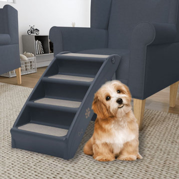 vidaXL Dog Stairs Foldable 4-Step Dog Ramp Dark Gray for Max.110.2 lb-165.3 lb