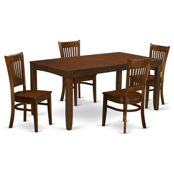 5-Piece table With a 12" Leaf and 4 Wood Kitchen Chairs