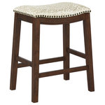 OSP Home Furnishings - 2-Pack Saddle Stool 24" Counter Height Farmhouse Style, Damask Taupe Fabric - Refresh your kitchen with a pair of chic 24" counter height bar stools. The perfect option for entertaining friends, quick meals, and enjoying a morning cup of coffee. Tons of classic charm thanks to a painted, dark walnut finish, beautiful nailhead trim surrounding a thick padded saddle seat. Attractive solid wood frame. Sold as convenient 2-pack. Arrives ready to assemble.