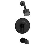 Symmons - Dia Tub and Shower Faucet Trim Kit Single Handle, Single Spray, Matte Black - Balancing sleek forms and simple lines, the Dia 1-Handle Wall-Mounted Tub and Shower Trim boasts a modern sophistication that is a natural completer element to contemporary bathroom designs. All of Symmons' products are designed with the customer in mind; the proof is in the details. Plated in a scratch-resistant matte black finish over solid metal, this shower trim has the durability to add contemporary styling to your bathroom for a lifetime. With an ADA compliant single lever handle design, the solid brass valve cover plate features hot and cold indicators to ensure custom temperature setting with ease of use for everyone. At an eco-friendly low flow rate of 1.5 gallons per minute, the single mode showerhead is WaterSense certified so that you can conserve water without sacrificing performance, which will, in turn, save you money on your water bill. This model includes everything you need for quick installation. You’ll easily be able to update your bathroom without having to replace your valve. With features that are crafted to last and a style that is designed to please, Symmons' Dia 1-Handle Wall-Mounted tub and Shower Trim is a seamless addition to your bathroom for a lifetime backed by our technical support team and limited lifetime warranty.