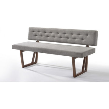 Benzara BM187484 Upholstered Dining Bench with Wood Feet, Gray & Walnut Brown