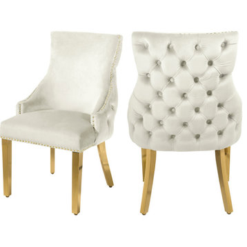 The Sovereign Dining Chair, Set of 2, Cream Velvet