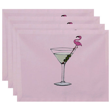 18"x14" Martini Glass Flamingo Geometric Print Placemats, Set of 4, Pink
