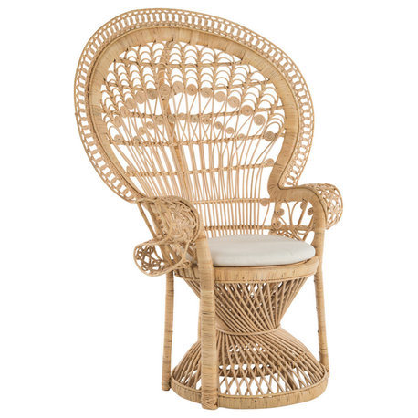 Grand Peacock Chair in Rattan With Seat Cushion, Natural-Brown