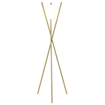 Pemberly Row Contemporary Metal Tripod Floor Lamp in Gold Finish
