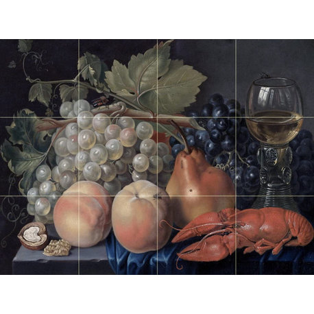 Tile Mural A STILL LIFE WITH BLACKGREEN GRAPES Backsplash Four Inch Marble