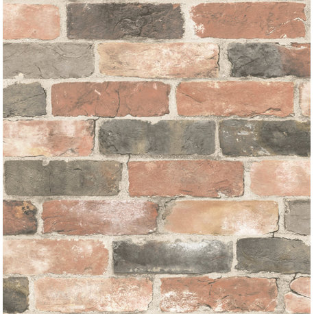 Reclaimed Bricks Dusty Red Rustic Wallpaper, Sample