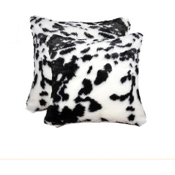 Belton Faux Fur Pillows, Set of 2, Sugarland Black/White, 18"x18"