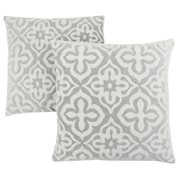 18"x18" Motif Design Pillow, Light Gray, Set of 2