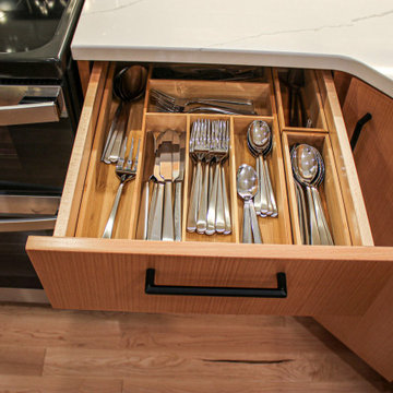 Two Tone Contemporary Euro Beech Wood and White Cabinetry Kitchen
