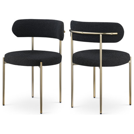 Beacon Dining Chair, Set of 2, Black, Boucle Fabric, Brushed Brass Finish