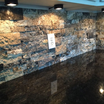 Black Pearl Granite and Supreme Stackstone Silver Backsplash