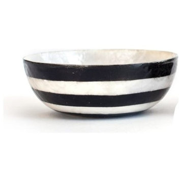 3.5" Round Capiz Bowl, Black Stripes, Set of 2