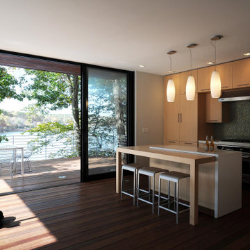 Contemporary Lakefront Shingle Style Vacation Home With Wraparound Decking