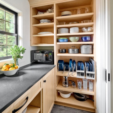 Navy Blue & Maple Kitchen with Walk-in Pantry