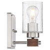 Arabel - 1 Light Vanity - with Clear Seeded Glass -Brushed Nickel and Nutmeg Woo